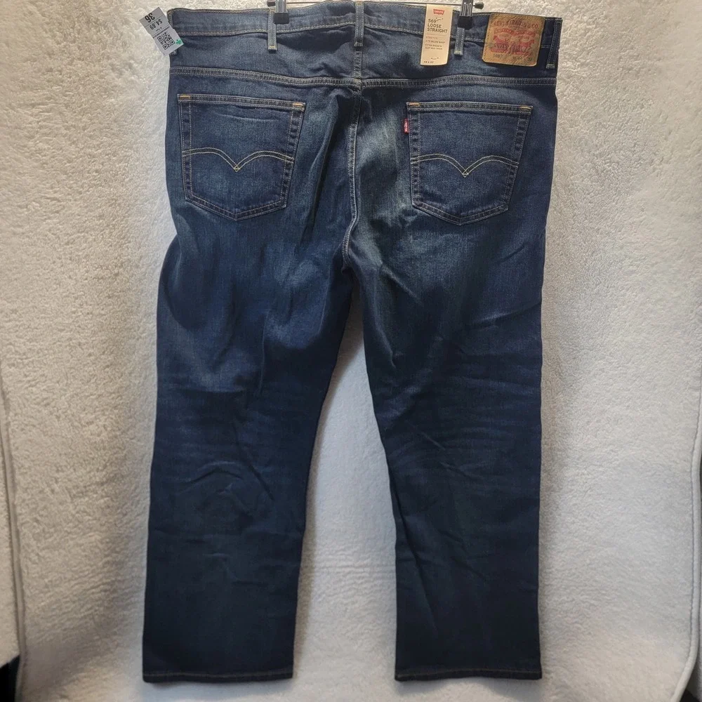 Levis Mens Jeans 569 Loose Straight Leg Stretch Denim Dark Wash 44x32 Western